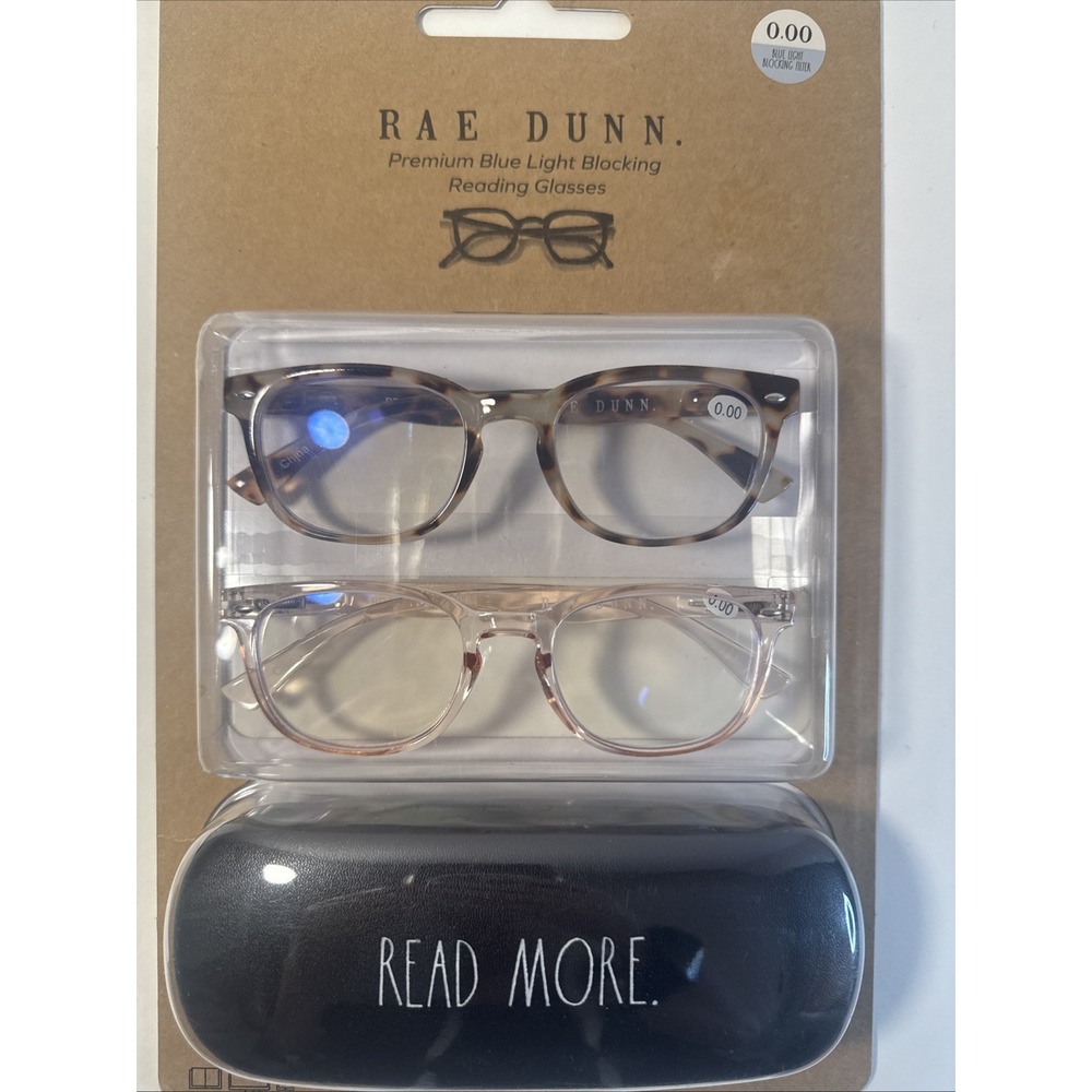 RAE DUNN +0.00 "READ‎ MORE" BLUE LIGHT BLOCKING Readers Glasses with CASE NWT